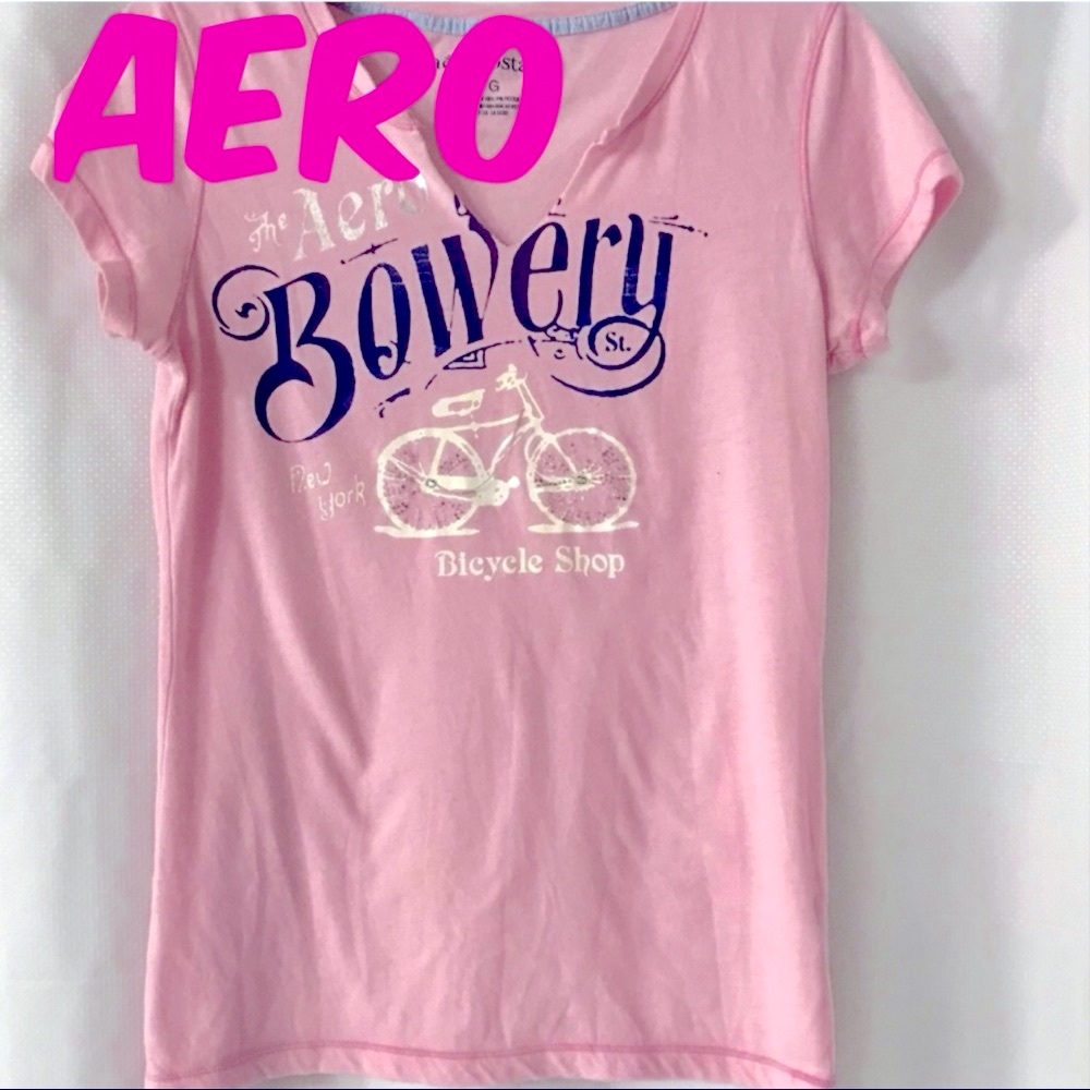 Aeropostale Rip V Neck / Distressed / Bike Ornament Pink Short Sleeve Tee